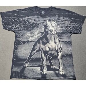 DOM Pitbull‎ Graphic T-Shirt XL No Trespassing Dog All Over Print AOP Tee